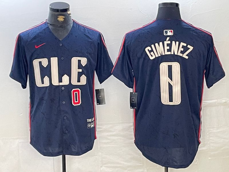 Men Cleveland Indians #0 Gimenez Blue City Edition Nike 2024 MLB Jersey style 2